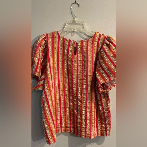 Ivy Jane Oatmeal/Pink/Red Stripe Flutter Sleeve Top Size Large - Picture 2 of 5
